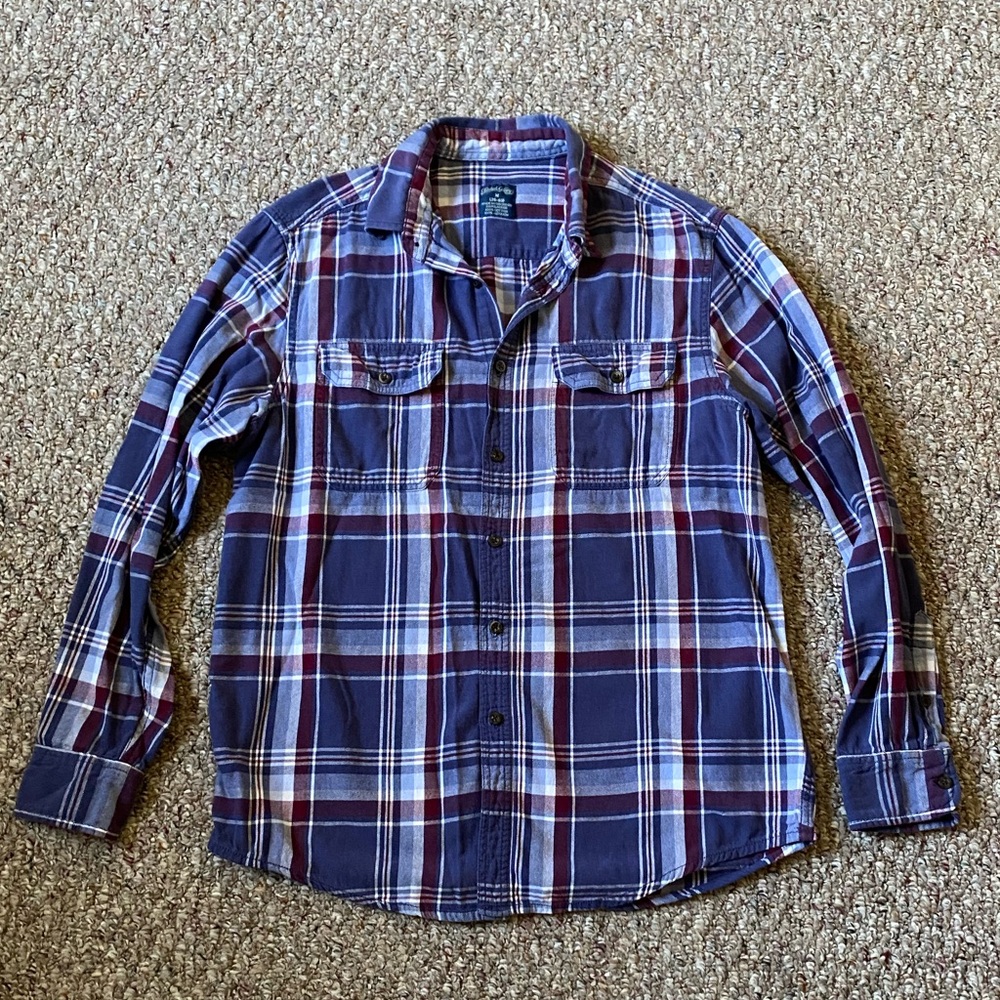 Faded Glory Navy and Maroon Plaid Button-Down Shirt